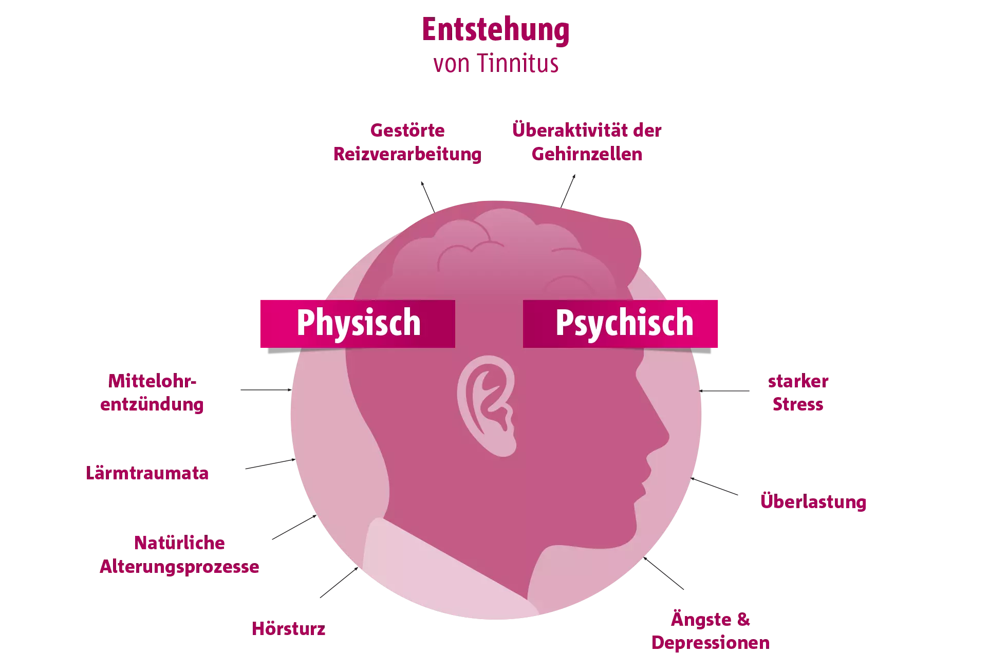 Bildbeschreibung: Verschiedene physische und psychische Faktoren können die Entstehung von Tinnitus begünstigen.